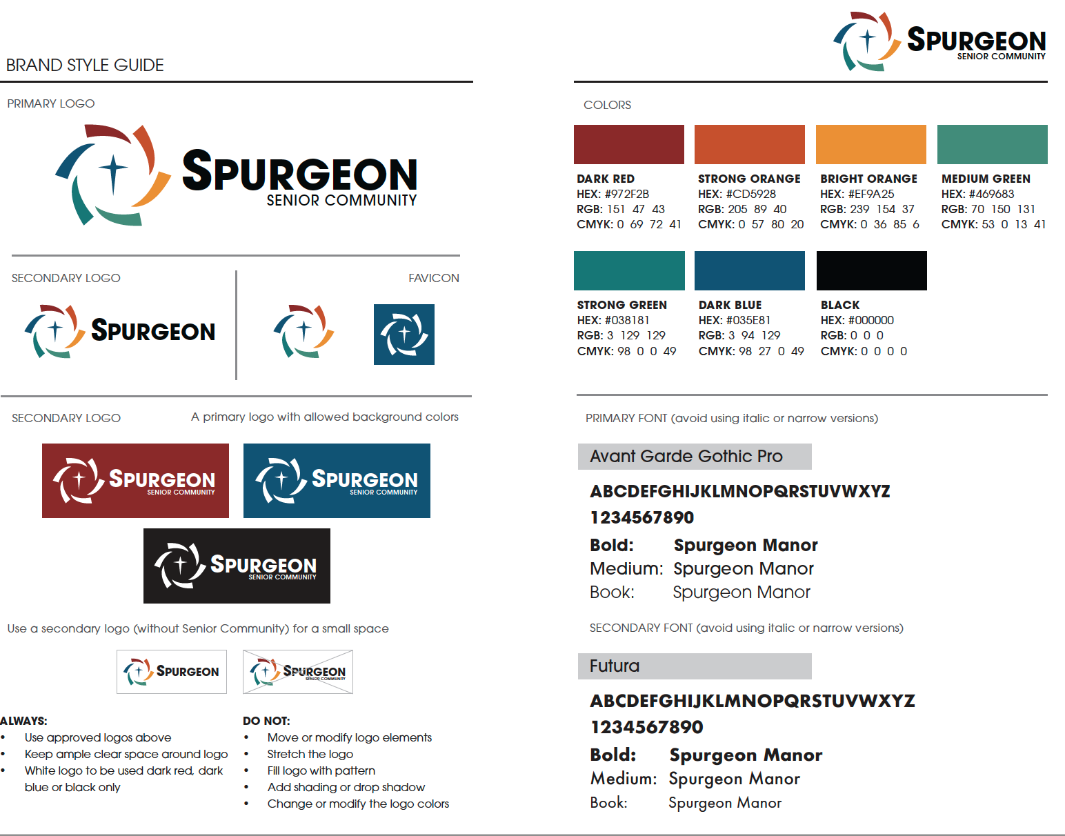 Branding Guide for Spurgeon Manor.